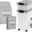 IRIS USA 30 lbs & 11 lbs Combo Airtight Dog Food Storage Container, Stackable Treat Box, 2-Cup Scoop, Wheels, Keep Fresh, Easy Mobility, Silver, 3-Piece Set - 30 lbs + 11 lbs