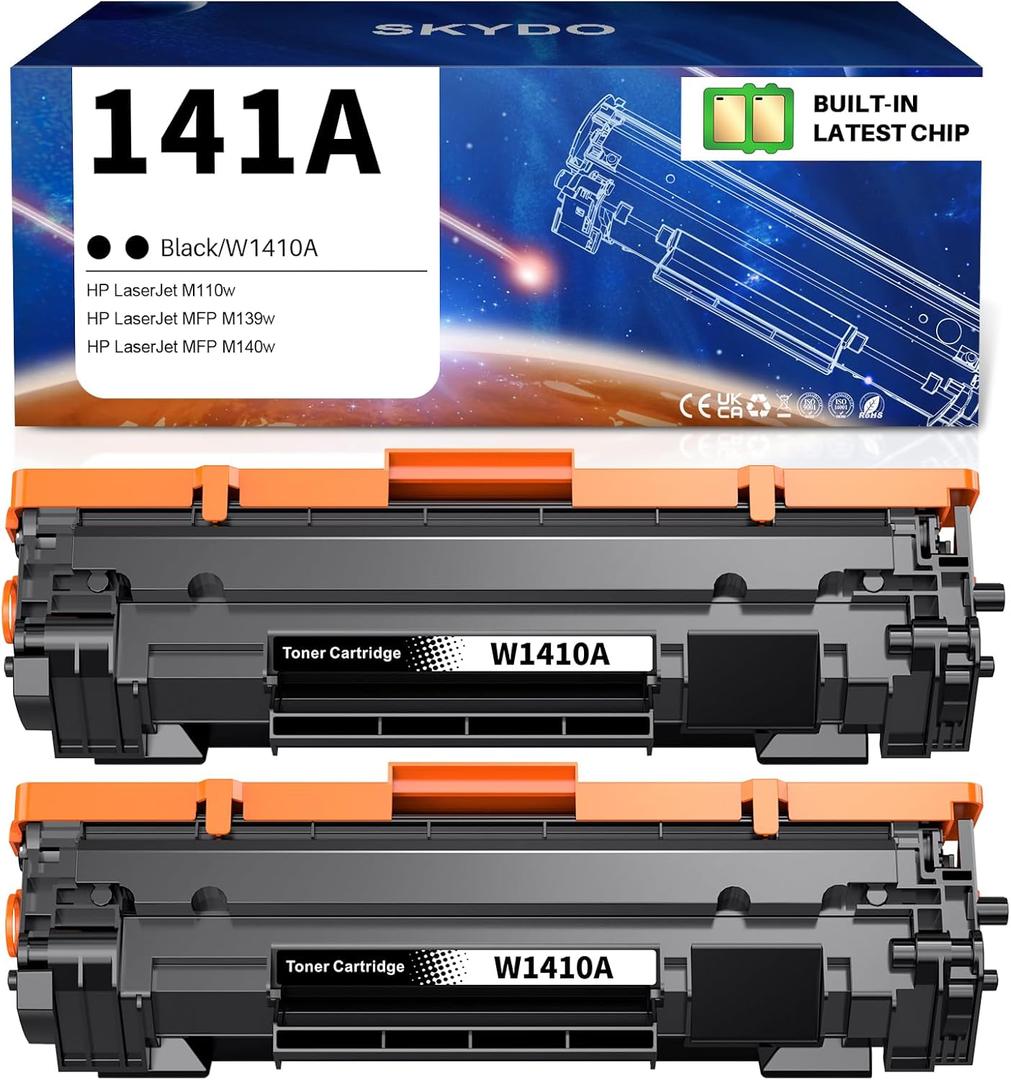 141A Toner Cartridge 2 Black (with chip) Compatible 141 A Toner Replacement for HP 141A W1410A 141X W1410X Black Toner Cartridge to Use with Laserjet Pro M110w MFP M140w M139(2 Black)