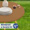 Moosfor Round Spandex Tablecloth, Elastic Fitted Waterproof Tablecloths for 42"-50" Tables, Stretch Washable Picnic Table Cover for Camping, Dining, Indoor and Outdoor, Brown