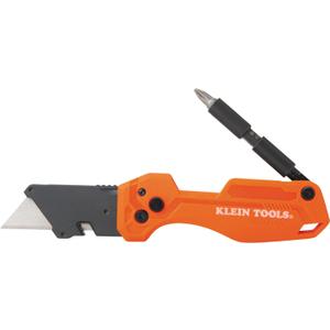 Klein Tools 44304 Folding FLICKBLADE Utility Knife, Compact, Removable Impact Driver, 1/4-Inch Nut Driver and #2 Phillips Bit