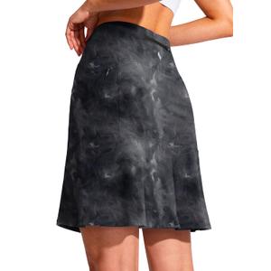 SANTINY 19" Golf Skorts Skirts for Women Zipper Pockets Knee Length Skort Women's High Waist Athletic Tennis Skirt (Medium, Black Tie-dye)