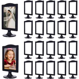 20 Pack Double Sided Standing Picture Frame 4x6 Plastic Photo Frame Bulk White Picture Display Holder Stand for Table Number, Menu, Wedding,Halloween,Christmas,Thanksgiving,Fall Decor (Black)