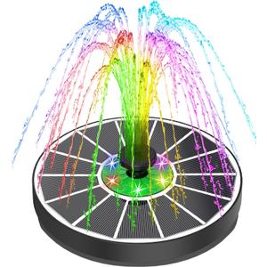 Yzert Solar Water Fountain with 2200 mAh Battery, 3.5W Glass Solar Fountain Pump Colorful LED Lights, Floating Solar Bird Bath Fountains with 4 Fixers & 7 Nozzles for Garden, Outdoor, Pond, Pool