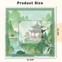 Green Chinoiserie Mahjong Mat for Table, Traditional Oriental Pavilion Chinese Landscape 31.5" x 31.5" Non-Slip & Noise Reduction Mahjong Mat for Poker Dominoes Cards & Board Games