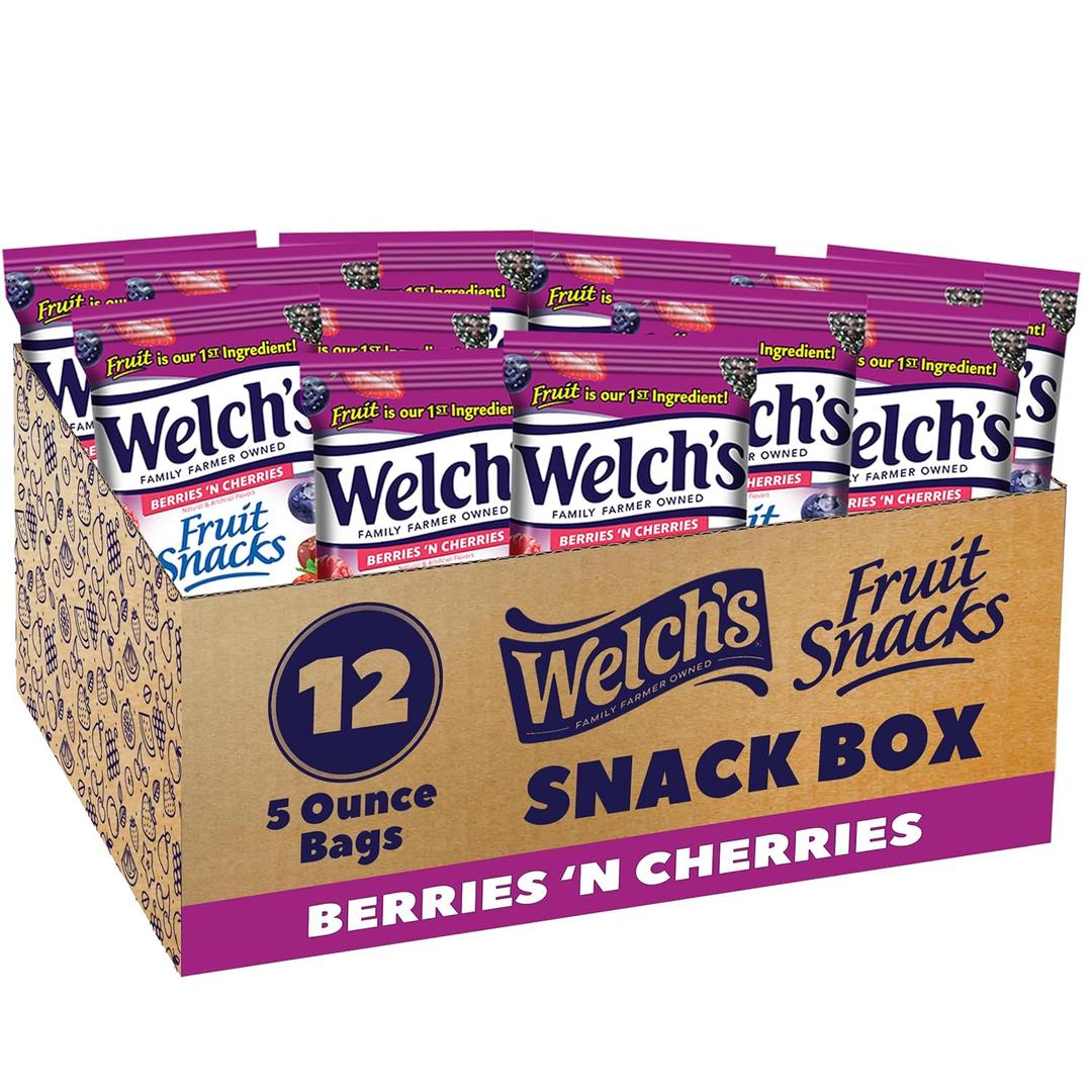 Welch's Fruit Snacks, Berries 'N Cherries, Gluten Free, Sharing Size Bags, Perfect Snacks for Kids and for the Office, 5 oz (Pack of 12), BBD 02/24/27