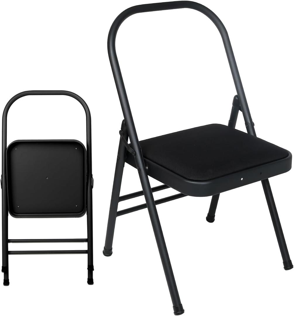 INNOLIFE Black Foldable Backless Yoga Auxiliary Chair for Abs & Core, Flexibility & Strength Training, and Back Pain Relief, 18 inches x 17 inches x 30 inches