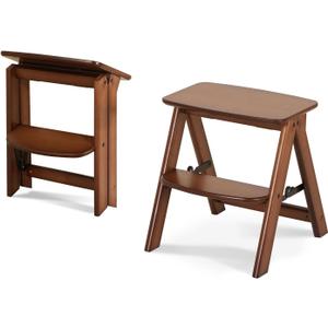 Baveke 2 Step Stool Foldable- Bamboo Step Ladder, Small Folding Step Stool Cute and Wooden Step Stools for Adults, Closet Stepstool & Collapsible Stool for Kitchen, Home, Indoor(FSC-Certified Bamboo)