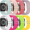 8 Pack Stretchy Solo Loop Band Compatible with Apple Watch Bands for Women Men Nylon Braided Elastic Strap for iWatch (Yellow/Hot Pink/Succulent/Lavender/Light Pink/Bright Green/White/Peach Red), Size: 38mm/40mm/41mm/42mm(Series 10)