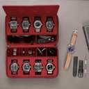 ROTHWELL 8 Watch Travel Case Storage Organizer for 8 Watches, Sunglasses, Rings & Cufflinks |Tough Portable Protection with Zipper Fits Most Wristwatches & Smart Watches Up to 50mm (Black/Red)
