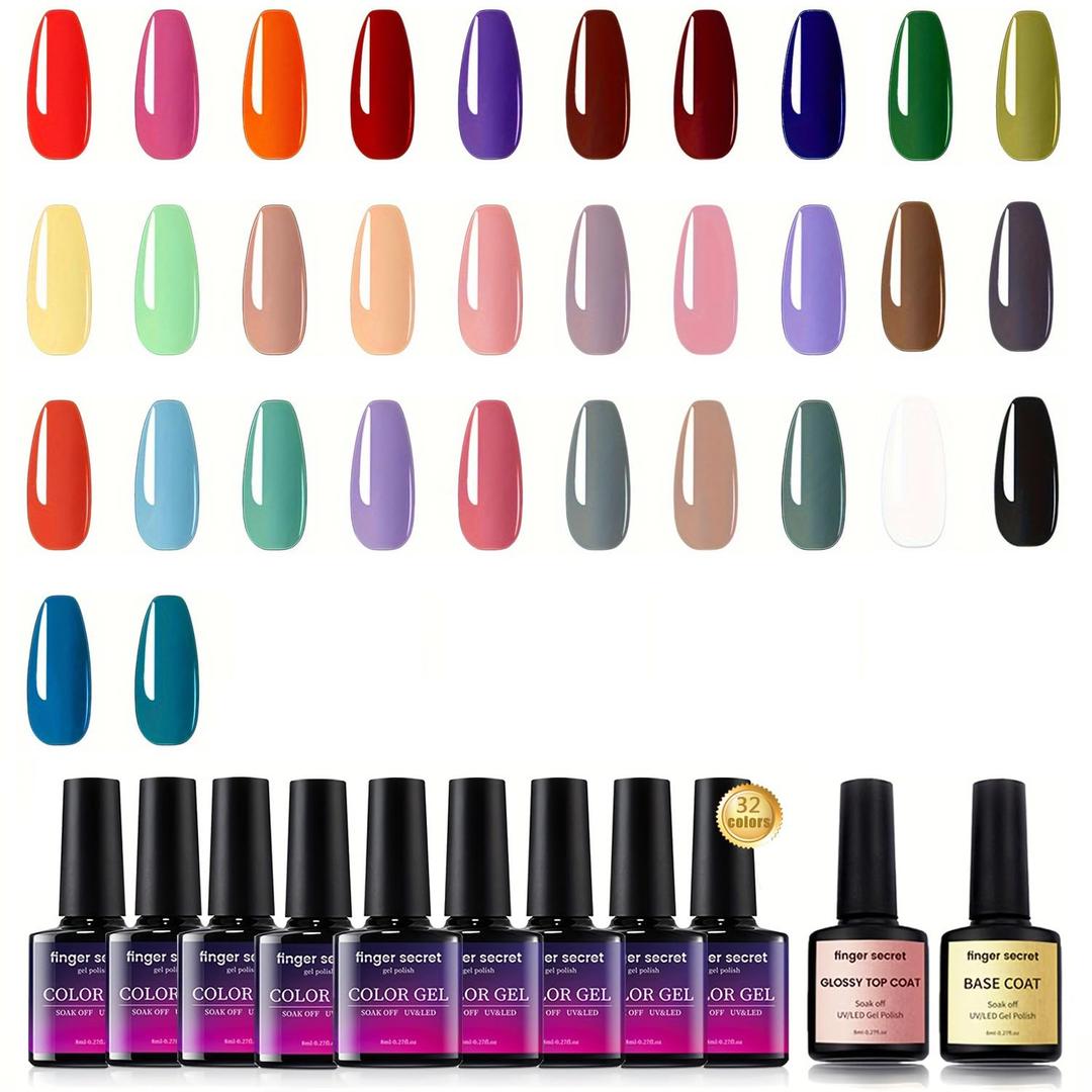 Gel Nail Polish 32 Color Kits Long Lasting Shine Gel Polish Wide Color Range Set Professional Manicure Kit Salon DIY Nail Art Beginners