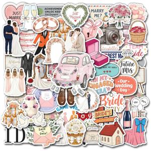 50 Pcs Wedding Stickers Girly Waterproof Sticker Decor Weddings Vinyl Decals Water Bottle Planner Scrapbooking Luggage Laptop Phone Guitar Headphone Gifts for Her Ladies Girls Women