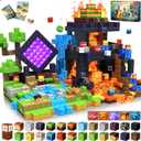 Magnetic Blocks - 300 PCS with Light Up Blocks Dinosaur Volcano Forest Castle Set - Kids Classroom Sensory Toy for Toddlers STEM, Construction Stacking Toy Kids 3+ Boys Girls Christmas Birthday Gifts