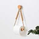 Wood & Rope Wall Toilet Paper Holder, Rustic Tissue Rolls Paper Holder Wall Mounted, Nautical Rattan Bathroom Accessories with Self-Adhesive Seamless Screw (Original)