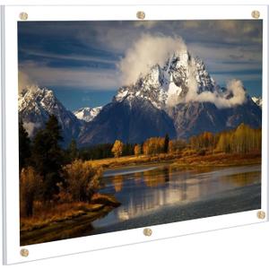 Kalami 16x20 Clear Acrylic Wall Mount Picture Frame Self Adhesive, No Drill Holes Floating Frameless Large Photo Frame for Paintings Portrait Landscape Poster or Other Artworks