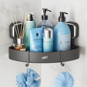 TAILI Corner Shower Caddy with Suction Cup Hooks, Aluminum Corner Shelf Basket,No-Drilling Rustproof for Kitchen and Bathroom, Wall Mounted Organizer Rack for Shampoo-Grey