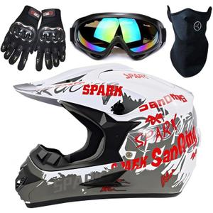 Motocross Helmet,Youth & Kids ATV Dirt Bike Motorcycle, BMX 4-Wheeler Off-Road Mountain Bike Helmet,DOT Certified,W/Gloves Goggles Mask 4-Piece Set (White, Large)