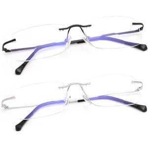 2 Pairs Rimless Clear Bifocal Reading Glasses Blue Light Blocking Readers for Men Women Eyewear Far Near Eyeglasses (3.5 x)