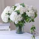 Buart 3PCS Long Stem Big Size Flowers Artificial Silk Hydrangea Lifelike Flowers Real Touch White Artificial Flowers Wedding Shower Bride Bouquets Office Living Room Table Decorations (21 Inch)