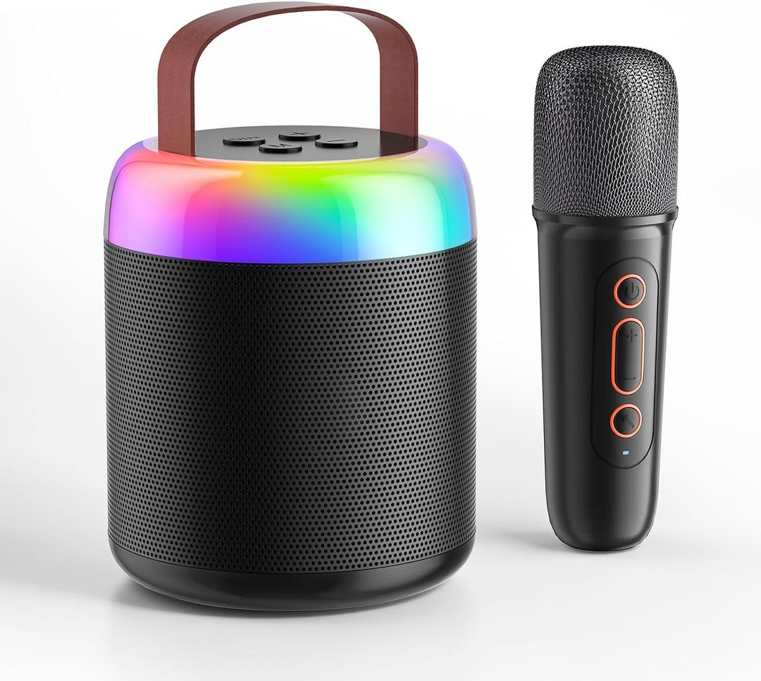 Mini Karaoke Machine for Kids, Portable Bluetooth Speaker with Wireless Microphones, Gift for Girls Toys 4, 5, 6, 7, 8, 10, 12+ Years Old Birthday Family Home Party(Y2-Black-1 Mic)