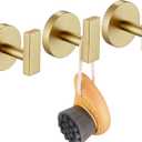 Robe Hook Bath Towel Hooks Stainless Steel Wall Hooks for Bathroom Kitchen Closet Garage Door Hanger Brushed Gold 3 Pack, AN1001GD-P3