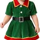 Kids Toddler Baby Girls Christmas Outfits Elf Costumes Santa's Helper Fancy Dress Xmas Cosplay Elf Hat Stockings (6-12 Months, Green)