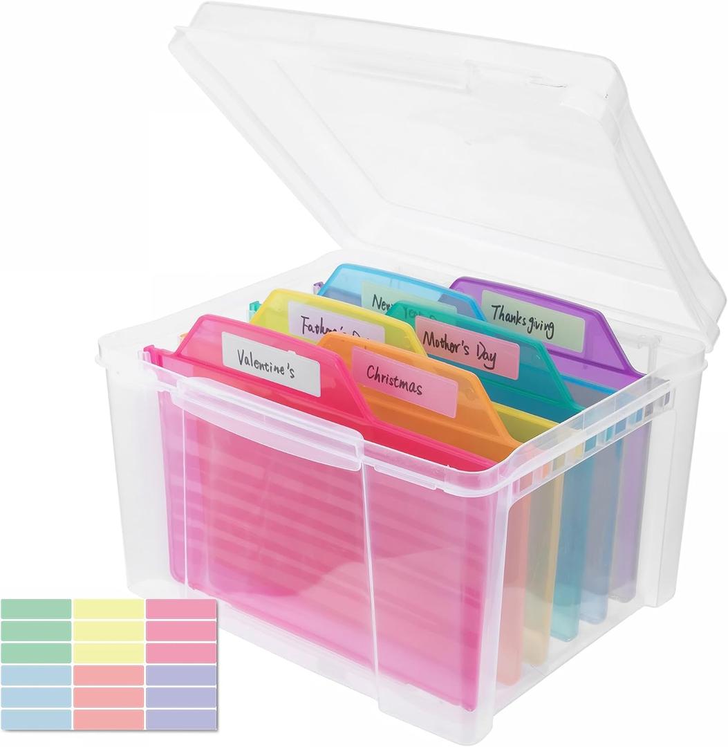 Greeting Card Storage & Organizer Box with 6 Removable Dividers for Holiday Birthday Get Well Cards Photos, Crafts, Scrapbooking, 4.25 x 5.5 inches