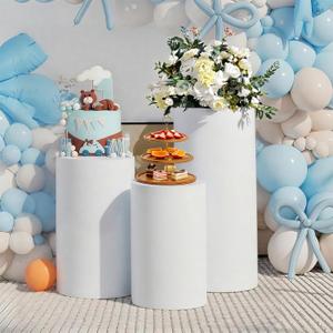 3 Pcs Large PVE Cylindrical Pedestal Stand, White Cylinder Stands for Party, Pedestal Stand for Wedding Cakes, Centerpieces, Floral Arrangements & Party Decor. (35.43"+29.52"+23.62")