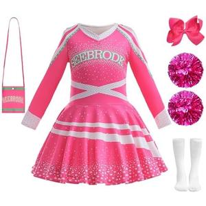 Girls Cheerleader Costume Cheerleading Outfit Dress Kids Movie Halloween Dress Up Birthday Party with Accessories