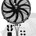 16" inch Universal Slim Fan Push Pull Electric Radiator Cooling 12V Mount Kit (Black)