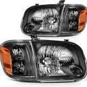 Headlight Assembly for Toyota Sequoia 2005-2007 for Toyota Tundra 2005-2006 Black Housing Amber Reflector Clear Lens Driver and Passenger Side Headlamp(Double Cab 4 Door Only)