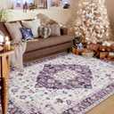 Amearea Vintage Design Area Rugs for Living Room, 6x9 Machine Washable Floral Collection Traditional Bedroom Rug, Low Pile Cute Kids Room Print Carpet, No Slip Office Kitchen Home Decor, Purple