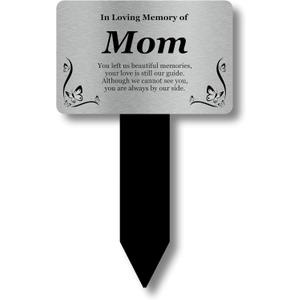 Memorial Plaque for Mom - Elegant Silver Aluminium Grave Marker with Black Acrylic Stake - Remembrance Garden Sign - Bereavement Gift