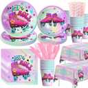 APOWBLS Roller Skating Party Supplies For Girl - Roller Skate Party Decorations Tableware, Paper Plates, Cups, Napkins, Tablecloth, Cutlery, Let's Roll Roller Skate Birthday Party Supplies | Serve 24