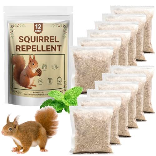 Squirrel Chipmunk Repellent Outdoor, Natural Peppermint Oil Ground Squirrels Deterrent, Repel Squirrel from Patio Garden Attic Yard Roof, Bird Feeders, Rodent Mouse Away (12Pack)