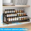 Expandable Spice Rack Organizer for Cabinet, Metal Spice Organizer Adjustable Length, Seasoning & Pantry Organization Shelf 3-Tier, Non-Skid Step Shelf for Kitchen Cabinet, Pantry or Countertop, 15x27.5x37