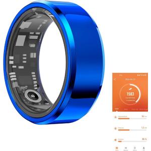 Fitness Tracker Smart Ring,Step Counter,Heart Rate Blood Oxygen Sleep Tracker Health Ring, 6ATM Waterproof Long Battery Life Smart Rings Compatible with iOS & Android Blue-2