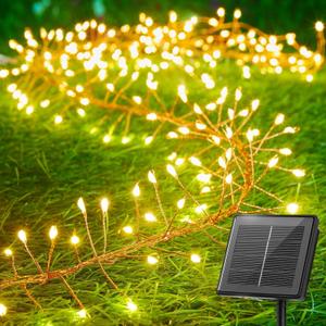 Brightown Solar String Lights for Outside, 2 Packs Total 39.2Ft 480 LED Solar Fairy Lights for Outdoor Waterproof, Firecracker Twinkle Lights with 8 Modes for Patio Party Garden Yard Home, Warm White