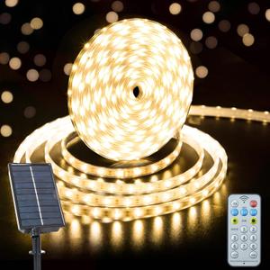 Solar Strip Lights Outdoor, 33Ft 640 LED Waterproof Strip Lights with Remote Timer Dimmable Outside Strip Light for Garden Yard Party Decor (No Adhesive) (Warm White)