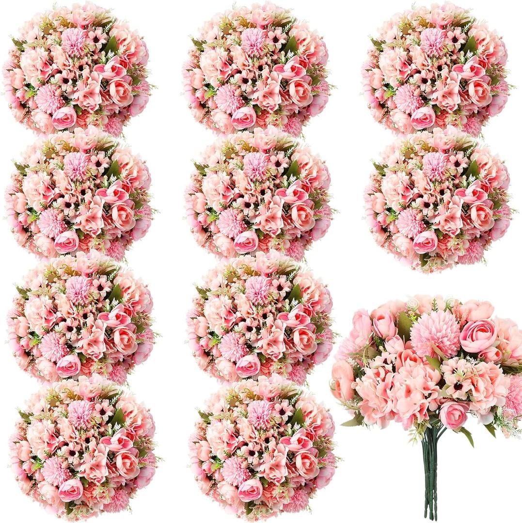 Tigeen 12 Pcs Peonies Artificial Flowers Faux Roses Silk Flowers Hydrangea Artificial Bouquet for Wedding Table Centerpiece Floral Vase Home Office Bridal Decor (Pink)