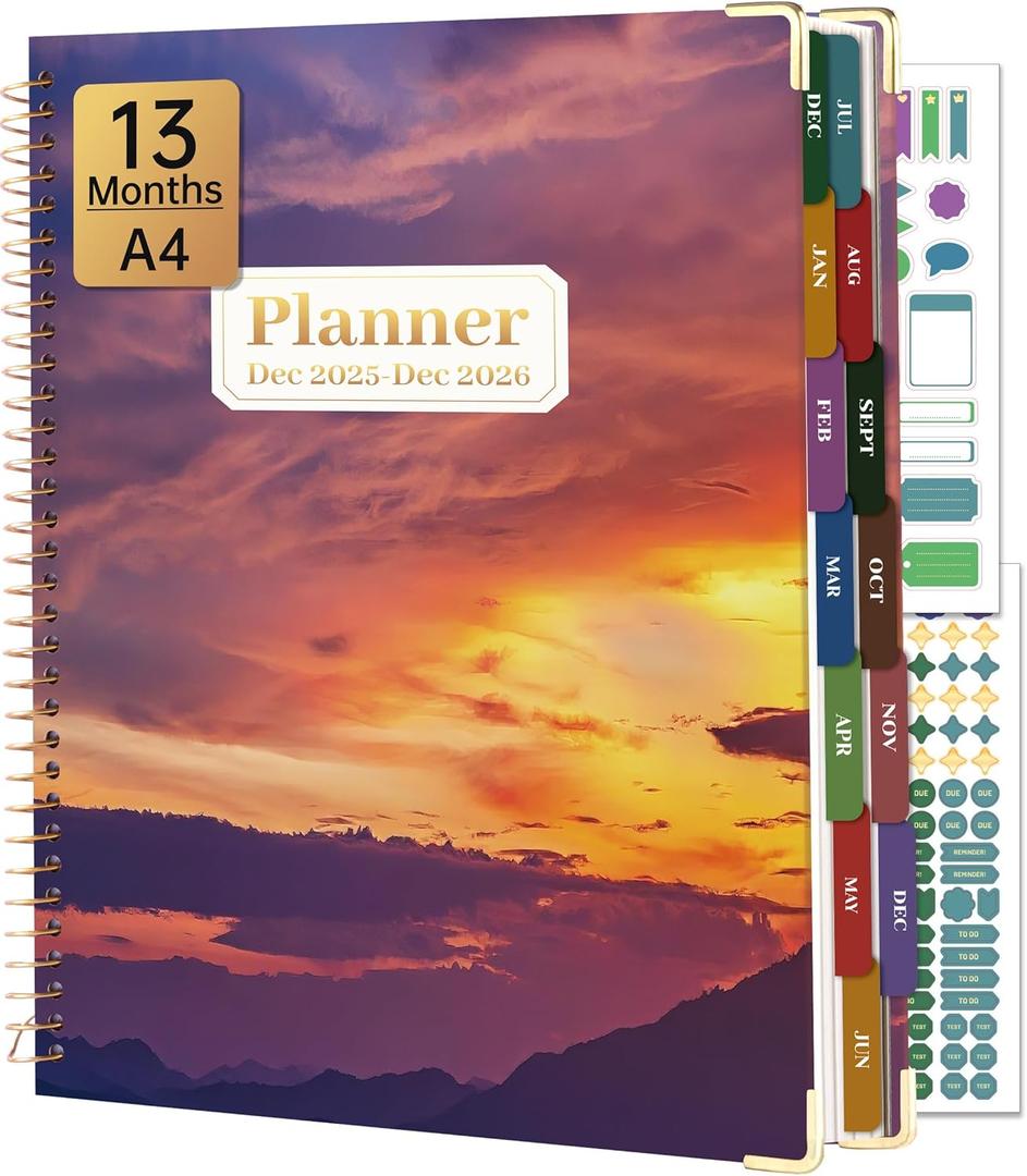 Yoment 2026 Planner Weekly and Monthly 8.5"x11" Large Hardcover Planner from Dec 2025 - Dec 2026 13 Months Calendar Academic Planners for Women Men Agenda Daily Weekly Yearly Planning with Tabs, Cloud