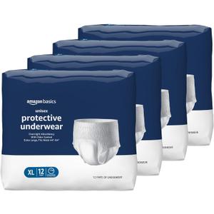 Amazon Basics Unisex Protective Underwear, Overnight Absorbency, Extra Large, 48 Count, (4 Packs of 12)