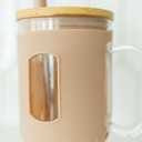 Glass Tumbler with Silicone Sleeve and Bamboo Lid, 32 oz, with Straw (Beige)