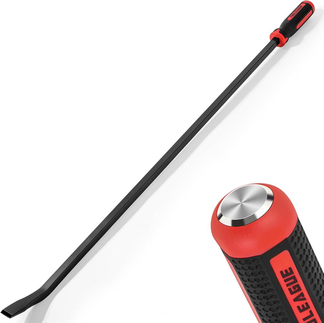 TOOLEAGUE 36" Angled Tip Handled Pry Bar with Striking Cap, Curved Pry Bar