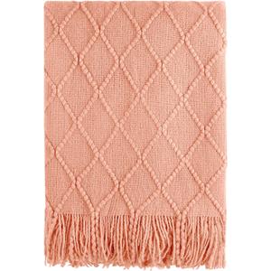 BOURINA Orange Throw Blanket 50x60 Inches Throw Textured Solid Soft Sofa Couch Decorative Knit Blanket (Coral)