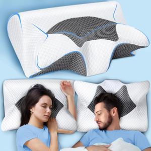 SAHEYER Cervical Neck Pillow, Memory Foam Pillow for Neck Pain Relief and Snoring, Ergonomic Pillow for Side Sleeper, 2 in 1 Orthopedic Pillow for Back and Stomach Sleeper, Grey