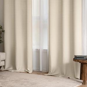Cream Beige Curtains 84 Inch Length 2 Panels Set for Living Room Bedroom Privacy Polyester Textured Farmhouse Faux Linen Look Ivory Semi Sheer Grommet Top Light Filtering Window Drapes, W64xL84