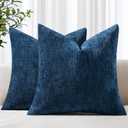 decorUhome Chenille Navy Blue Summer Throw Pillow Covers 18x18 Inch Set of 2, Decorative Soft Couch Pillow Covers Solid Dyed Accent Farmhouse Neutral Square Pillow Cases for Sofa