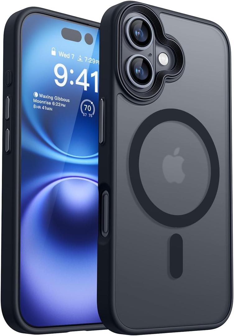 CANSHN Magnetic for iPhone 16 Case [Compatible with MagSafe & MIL-Grade Drop Tested] Slim Translucent Matte Cover, Anti-Scratch Shockproof Phone Case for iPhone 16, Black
