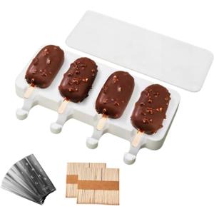 Silicone Popsicle Molds Set, Cakesicle Molds Silicone, Cake Pop Molds, Ice Cream Molds with 100 Wooden Sticks and 100 Bags, BPA Free (Large Size)