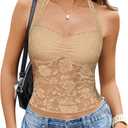Avidlove Lace Tops for Women Sexy Going Out Tops Cute Halter Classy Tank Concert Outfits Y2K Top (Beige, M)